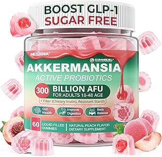 Akkermansia Probiotics Gummies with Prebiotics Fiber, 300 Billion AFU Akkermansia Muciniphila, with Polyphenol Fruits, Resistant Starch, Vitamin A D3 B2 for Metabolism, Digestive & Gut Health, 1Pack