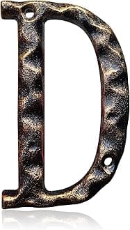 5.5 Inch House Numbers & Letters, Highly Visible Cast Iron Metal Home Address Number for Street Office Mailbox, Antique Brass (Letter D)