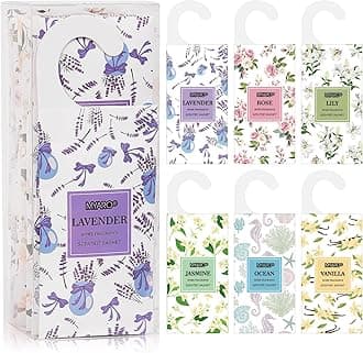 Large 12 Packs Scented Sachets for Drawer and Closet with Hanger, Long-Lasting Sachets Bags Home Fragrance Sachet 6 Scents Option- Lavender, Rose, Jasmine, Ocean, Vanilla, Lily