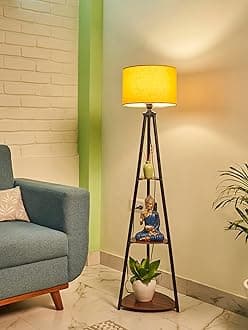 Metal Floor Lamp with 3 Shelves (Fresh Yellow) LED Bulb Included