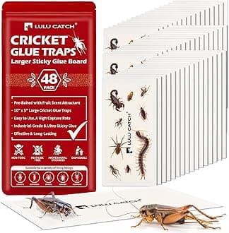 LULUCATCH Cricket Insect Glue Traps - 48 Pack Bug Sticky Traps, Large & Adhesive Spider Scorpion Trap with Pre-Baited Attractant, Highly Effective Glue Boards Indoor, Non-Toxic, Pet Safe Pest Control