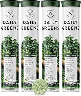 Daily Greens | Wholefood Multivitamins with Vitamin C, Zinc, B6 for Immunity & Detox with Organic Certified Plant Superfoods & Antioxidants (15 Effervescent Tablets) Pack of 4