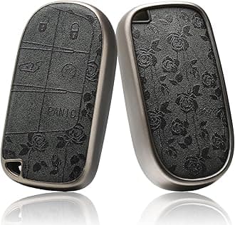 EnerCharge for Jeep Key Fob Cover,TPU and Leather Key Fob Cover Full Protection Suitable for Dodge,Key Cover Case for Jeep Grand Cherokee Renegade Compass 3 4 5 Buttons (Black Rose)