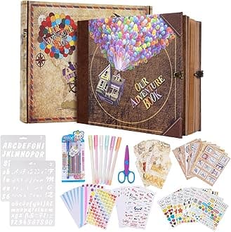 Our Adventure Book Scrapbook Photo Album 146 Pages 8.9 * 7.7 Inch with Scrapbooking Supplies,3D Retro Style Embossed Letter Cover Memory Book for Couples,Anniversary Wedding,Valentine's Day,Christmas