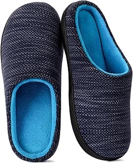 Womens Birdseye Knit Memory Foam Slippers Two Tone Slip On Open Back Breathable Waffle Upper Non Slip Rubber Sole Gift Idea