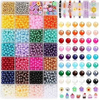 2120 Pearl Beads for Jewelry Making 24 Colors Pearl Beads for Bracelets Making 40 Cute Clay Beads Mixed with Gold Silver Spacer Beads 6mm Round Colorful Beads for Craft Jewelry Bracelets Making