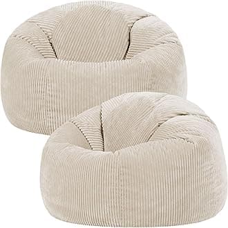 icon Kingston Cord Bean Bag, Set of 2, Stone Beige, Large Adult Bean Bag Chair with Filling Included, Comfy Chair, Living Room Furniture, Bedroom Furniture