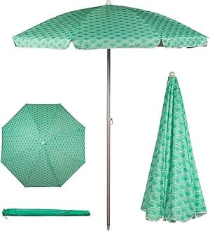 5.5 Ft Outdoor Canopy Sunshade Beach Umbrella, Beach Chair and Small Patio Umbrella, (Mermaid Teal)