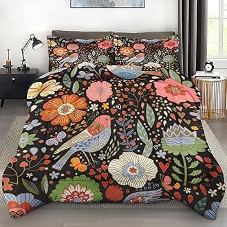 Comforter Set Full Size, Floral Bird Soft 3 Pcs Bedding for Kids and Adults, Chinese Flower Vintage Comforter Set with 2 Pillowcases, for Bedroom Bed Decor