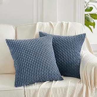 Fancy Homi 2 Packs Dusty Blue Decorative Throw Pillow Covers 24x24 Inch for Couch Bed Sofa, Modern Farmhouse Boho Home Decor, Soft Cute Plush Corduroy Cushion Case 60x60 CM