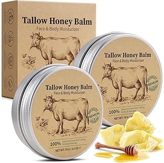 Beef Tallow Skin Care, 140g Tallow Face Cream Moisturiser, 100% Natural Tallow and Honey Cream for Face, Body, Hands, Deeply Nourishing Organic Grass-Fed Tallow Balm, Anti-Aging Skincare