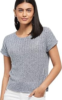 Women's Cotton Regular Fit Textured Round Neck T-Shirt