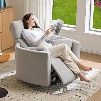 Power Recliner Nursery Chair for Adults, Electric Swivel Rocking Glider with USB & Type-C, Soft Fabric Armchair with 2 Pillows, Cozy Reclining Sofa for Living Room, Bedroom, Light Grey
