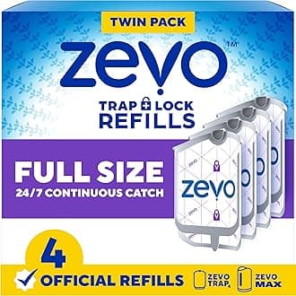 Zevo Flying Insect Trap Official Refill Cartridges - Fits Both Zevo Trap & MAX Indoor Fly Trap - Authentic Trap+Lock Technology to Catch Gnats, House & Fruit Flies (4 Official Refill Cartridges)