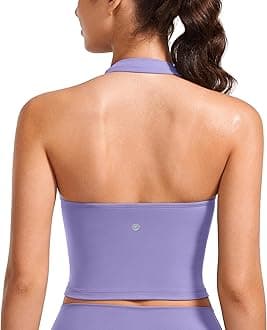 CRZ YOGA Womens Butterluxe Halter Longline Sports Bra - Padded Workout Yoga Crop Tops Tanks with Built in Pads