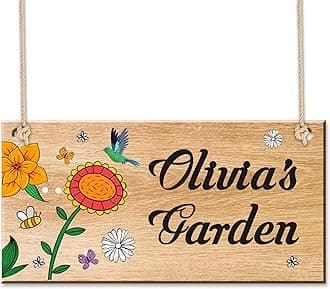 Personalised Garden Sign and Plaques Wooden Signs Garden Signs Welcome Sign Door Hanging Wall Sign Yard Signs House Plaque Home Decor with Any Name Christmas Gardening Gifts for Women(Design 1)