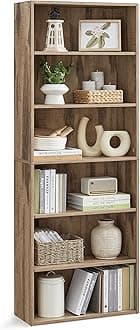 VASAGLE Custos Collection - Bookshelf, 6-Tier Bookcase, Book Shelf, Open Storage Shelf, 9.4 x 23.6 x 63.3 Inches, for Living Room, Home Office, Dinning Room, Camel Brown ULBC166T50
