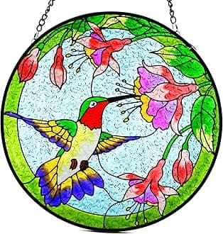 Suncatcher Stained Glass Window Hanging 7.8 inch Hummingbird Sun Catcher with Hook Sun Catchers Indoor Birds Hanging Hummingbird Wall Art Home Decor Gifts (Green)