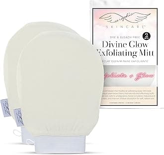 Divine Glow Exfoliating Mitt (2pcs) – 100%, Dye-Free, Bleach-Free Vegan Viscose Korean Exfoliating Glove – Body Exfoliator for Self-Tan Removal & Keratosis Pilaris