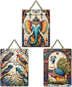 Artvibes Aesthetic Elephant With Birds & Floral Peacock Wall Hanging Home Decorative Art For Living Room | Bedroom | Gifts For Woman | Decoration | Trendy Decor | House Warming | Office | (WH_9628N)