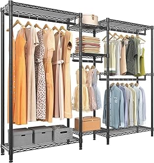 VIPEKV6 Wire Garment Rack Heavy Duty Clothes Rack for Hanging Clothes, Metal Freestanding Closet Wardrobe Rack, 71.2" L x 14.6" W x 76.4" H, Max Load 660lbs, Medium Size (Black)