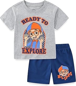 Blippi Boys’ T-Shirt and Shorts Set for Toddler – Blue/Grey