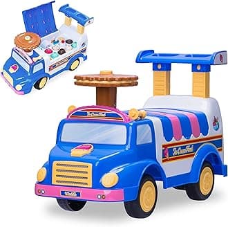 Waddle Ice Cream Toy Truck for Kids - Ride On Toddlers Toys 1-3, Playset Includes 4 Scoops Ice Cream, 4 Toppings, 2 Popsicles, 1 Bowl, 1 Cone, 1 Scoop, Indoor, Outdoor Toddler Toys, Up to 44 lbs.