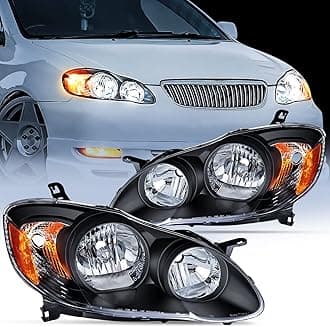 Nilight Headlight Assembly for 2003 2004 2005 2006 2007 2008 Toyota Corolla Headlamps Replacement Black Housing Amber Reflector Driver and Passenger Side