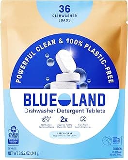 BLUELAND Dishwasher Detergent Tablet Refill 36 Count - Plastic-Free & Eco Friendly Alternative to Liquid Pods or Sheets - Natural, Sustainable - 36 Washes…