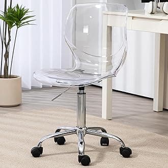 HOMEFUN Acrylic Desk Chair, Clear Rolling Armless Vanity Swivel Chair Height Adjustable Ghost Molded Plastic Home Office Chairs with Wheels