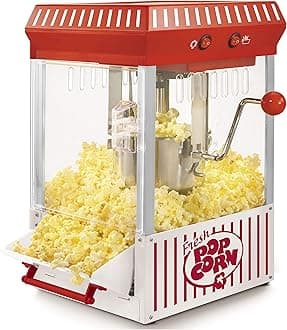 Popcorn Maker Machine - Professional Tabletop With 2.5 Oz Kettle Makes Up to 10 Cups - Vintage Popcorn Machine Movie Theater Style - Red/White