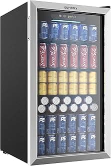 Beverage Refrigerator Cooler, 128 Can Mini Fridge with Glass Door for Soda Beer or Wine, Beverage Cooler for Home, Office, Bar with Adjustable Removable Shelves, Silver