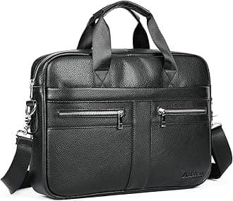 – 14"- 15.6" Leather Laptop Bag for Men Cowhide Genuine Leather - Business Messenger Bag with Padded Compartments - iPad, MacBook Office & Detachable Shoulder strap