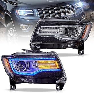 VLAND Led Headlights Compatible with Cherokee 4th Gen WK2 2011-2013 Halogen/Xenon Version w/Dynamic Animation Blue Running Light w/Sequential Turn Signal (Chrome)