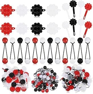 Jutom 72 Pcs Hair Barrettes Balls for Girls Self Hinge Hair Ties Bubble Accessories Set 80s 90s Bow Flower Plastic Clips for Baby Toddler(Black, White, Clear, Red)