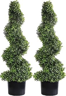 – momoplant 2 Set Artificial Plants Topiary Spiral Trees in Pot, 3ft Boxwood Tree Decorative Fake Plants for Home Indoor Outdoor Garden