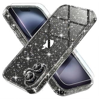 Choiche Compatible for iPhone 16 Plus Case Women Phone Case, Cute Bling Sparkly, Military Grade Drop Protection, 2 Diamond Camera Lens Covers, 2 Tempered Glass Protectors, 6.7 inch (Glitter Black)