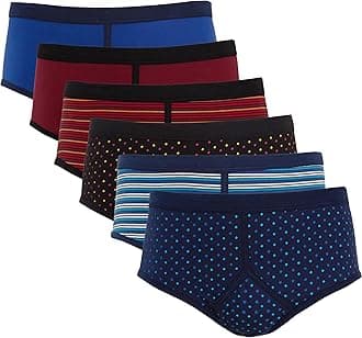 Pack Of 6 Mens Design Brief Printed Cotton Blend Classic Fit Briefs Pants Plain Dot Stripe Designs Underwear Elastic Waistband