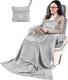 Tirrinia Travel Blanket Airplane Compact with Bag - Cozy Travel Pillow Blanket for Long Flight, Airplane Travel Essentials, Packable and Lightweight Travel Blanket and Pillow Set for Kids & Adults,