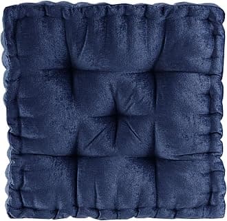 Intelligent Design Azza Floor Pillow Square Pouf Chenille Tufted with Scalloped Edge Design Hypoallergenic Bench/Chair Cushion, 1 Count (Pack of 1), Navy
