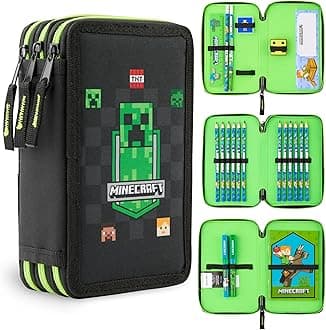 – Minecraft Pencil Case for Kids School Supplies Filled Large Pencil Case Multiple Compartments Pencil Set Colouring Pencils for Children Boys Stationery Set Gifts