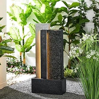 Glitzhome 38.25" H Oversized Modern Outdoor Water Fountain with LED Lights an...