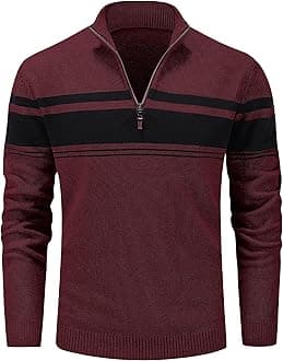 Men's Sweaters 1/4 Zip Cotton Sweater Pullover Polo Sweaters Striped Fall Winter Warm Sweatshirts