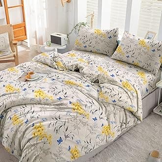 2PCS Single Duvet Cover Set 100% Egyptian Cotton Bedding Single Bed Set 400 Thread Count Floral Printed Butterflies Duvet Cover Single with Pillow Case
