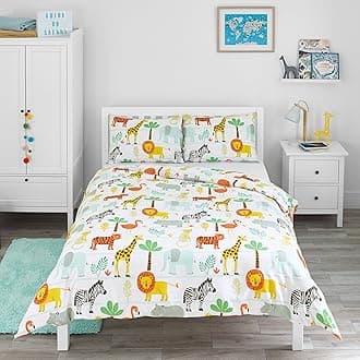 Bloomsbury Mill - Kids Double Duvet Set - Kids Double Bedding for Boys and Girls - Safari Adventure - Jungle Animals Childrens Double Bed Duvet Cover Set with 2 x Pillow Cases - 200x200cm