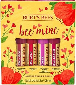 Bee Mine Lip Balm Gift Set, Strawberry, Dragonfruit Lemon, Pomegranate and Watermelon, 4 Personalized Lip Balms, Pack May Vary