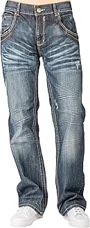 Level 7Men's Relaxed Bootcut & Relaxed Straight Leg Denim Distressed Jeans with Zipper Pocket