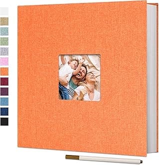 Vienrose Large Photo Album Self Adhesive for 4x6 8x10 Pictures Linen Scrapbook Album DIY 60 Blank Pages with A Metallic Pen Orange