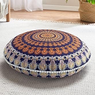 Codi Meditation Floor Pillows, Round Large Pillow Seating for Adults, Bohemian Mandala Circle Floor Cushion for Outdoor Fireplace Yoga Living Room, 32 Inch, Yellow Memory Foam Added