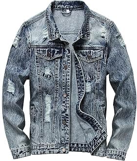 Mens Denim Jacket Ripped Slim Jean Jacket Coat for Men